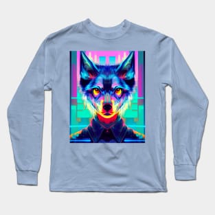 Cyberpunk Wolf Man Glitch Husky Long Sleeve T-Shirt